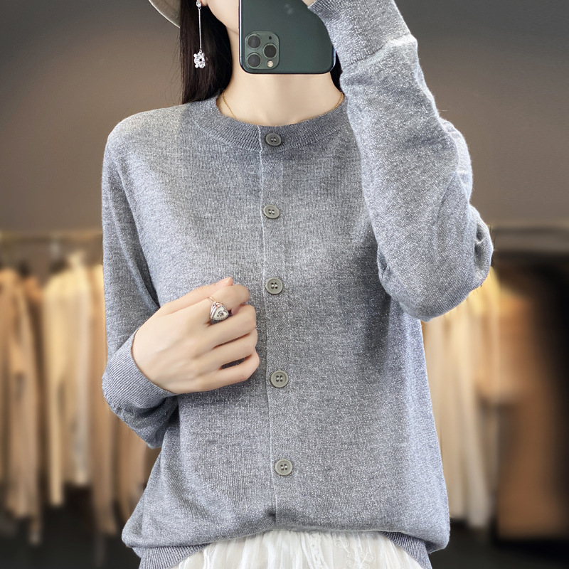 Fashion 2023 Autumn Style Elegant Wool Cardigan round Neck Regular Sweater Women's Knitwear Factory Direct Sales