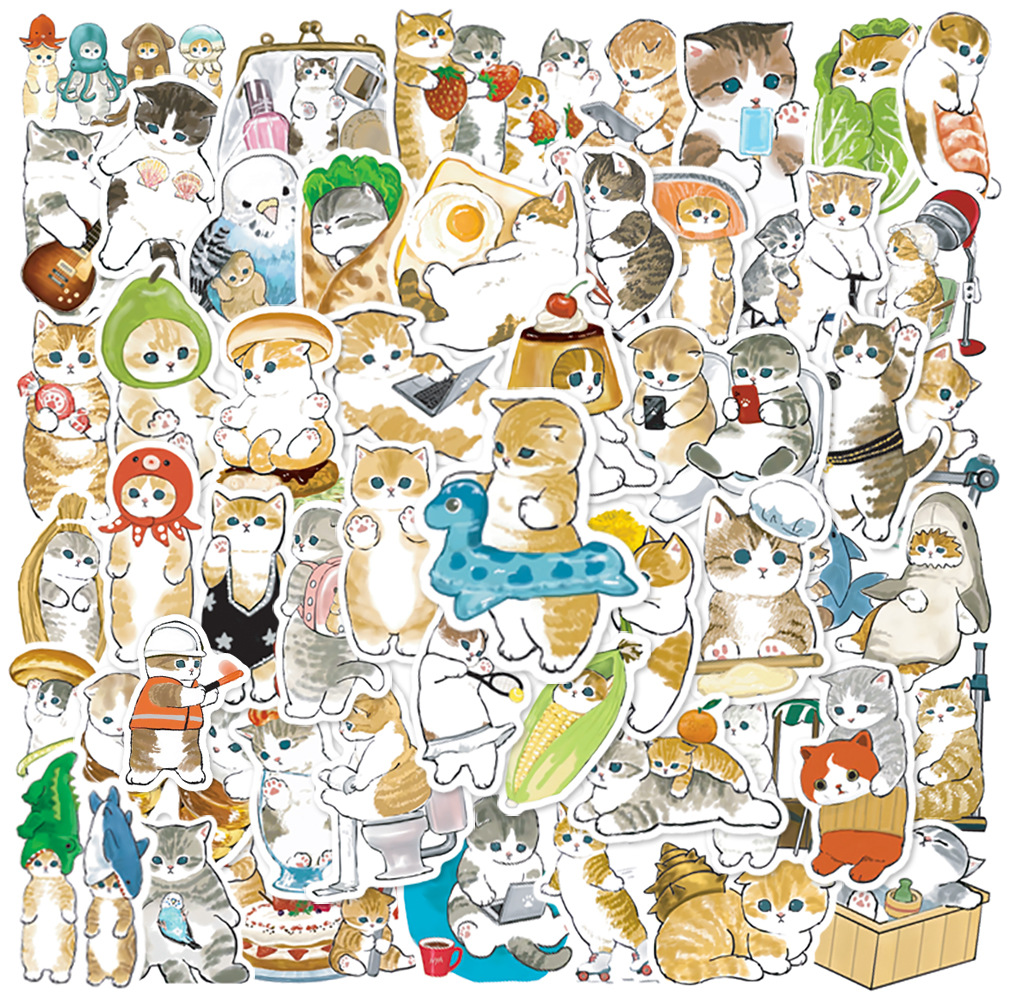 50张亚马逊个性创意水墨猫贴纸行李箱书包头盔手账贴纸贴画-阿里巴巴