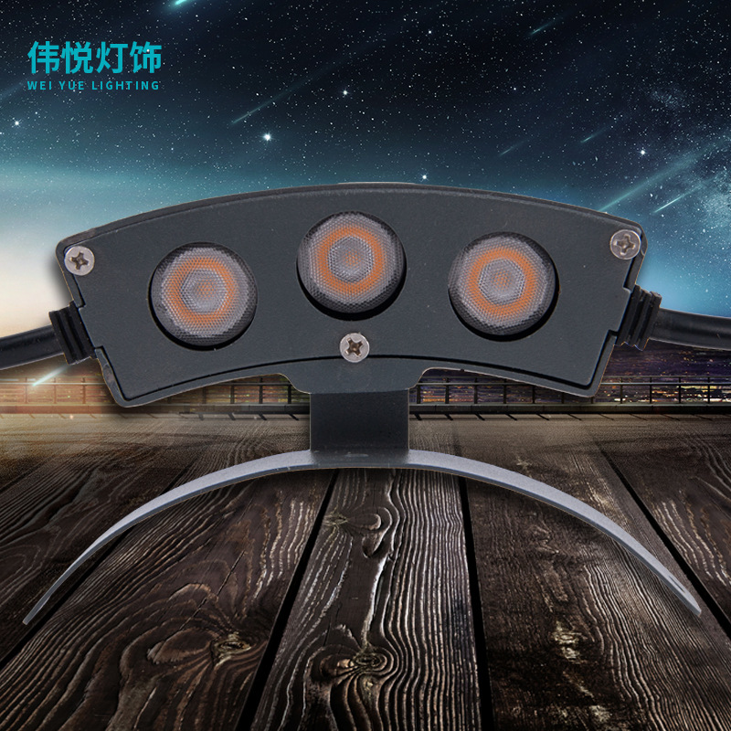 led瓦楞灯屋顶3w瓦片灯金黄光瓦灯户外古建筑牌坊红光蓝光照瓦灯