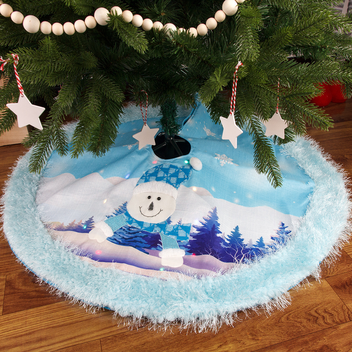 Christmas Decorations Light-Emitting Christmas-Tree Skirt 108cm Old Snowman Shiny Decorative Christmas Tree Apron with Lights