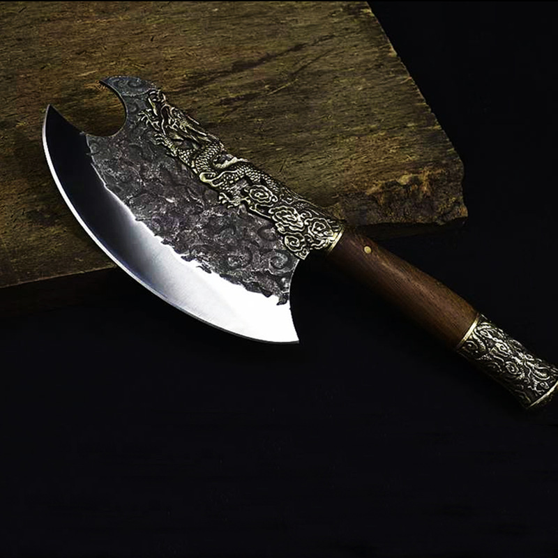 龙泉侠客堂砍骨刀龙王斧大骨头牛骨轻松砍重刀长款龙纹铜饰剁骨