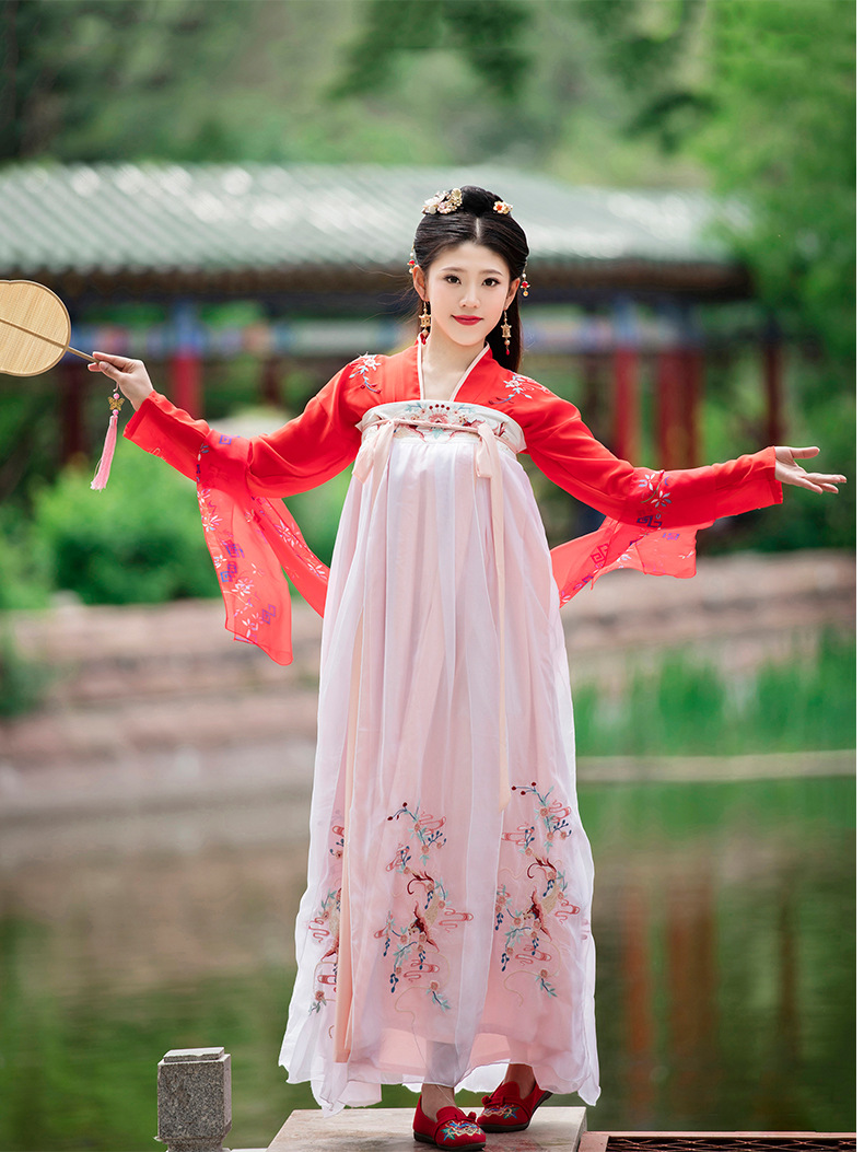 成人汉服女夏季锦鲤汉服中国风古装薄款齐胸襦裙超仙飘逸风表演服