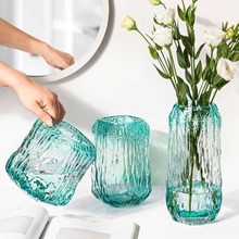 北欧轻奢冰花玻璃花瓶创意简约透明鲜花水养花器客厅装饰品摆件