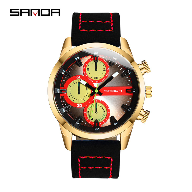 三达tj5007男士复古皮带手表欧美风潮男大表盘计时防水石英表批发