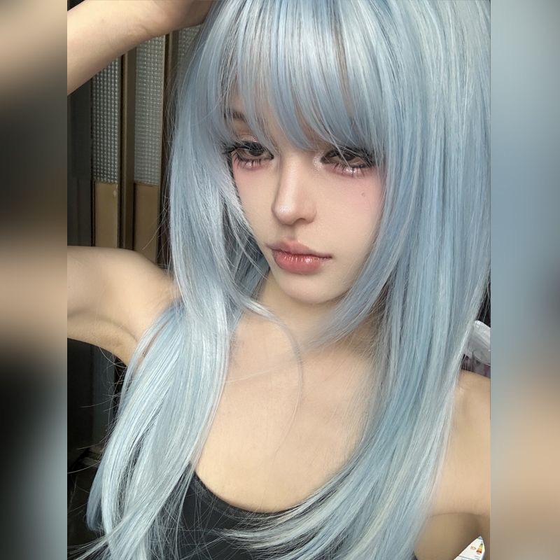 许昌元泱天使冰蓝假发女日常lolita长直发jk全真头套假发全头发型