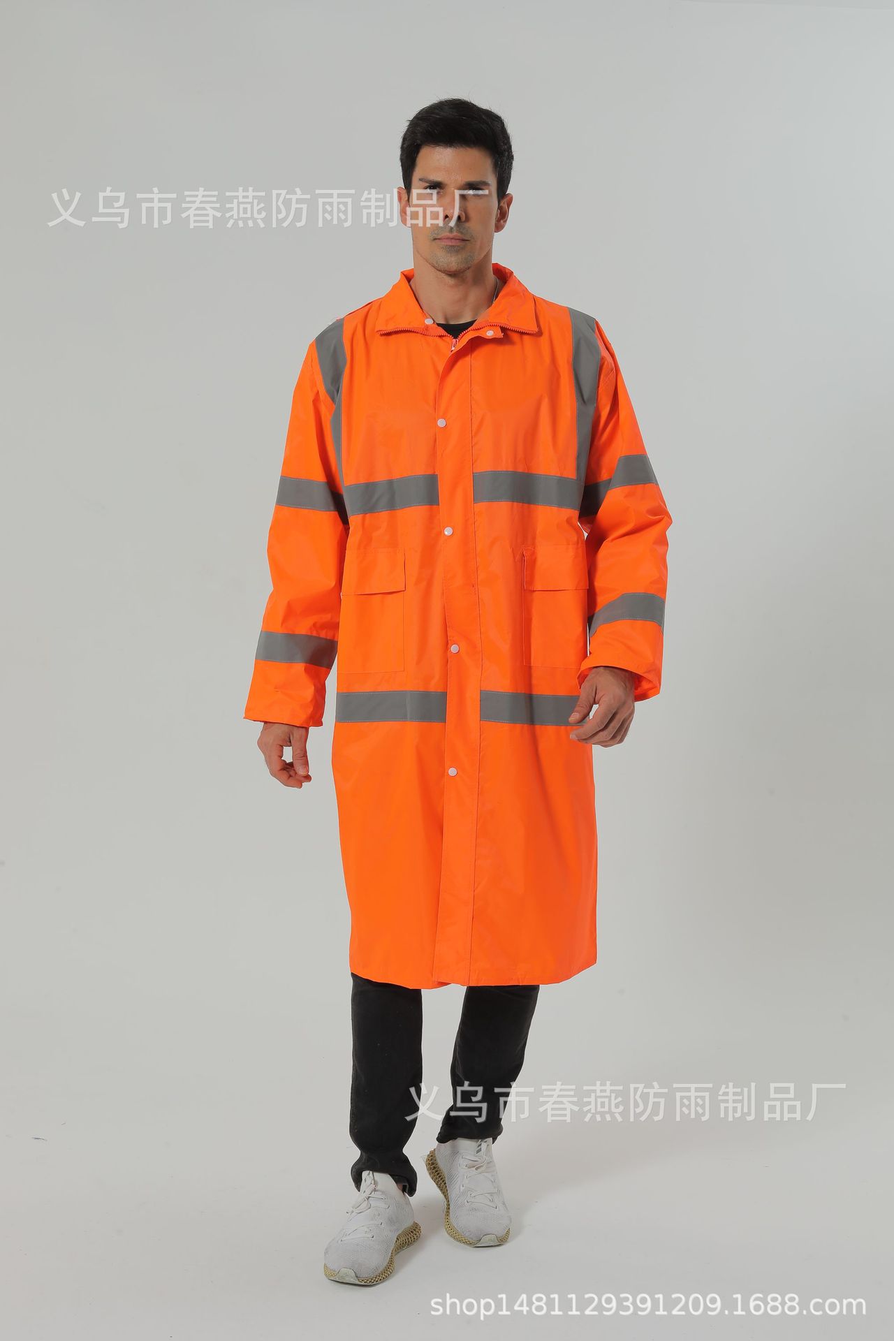 factory direct sales foreign trade export orange reflective stripe outdoor rainproof king-size coat raincoat poncho