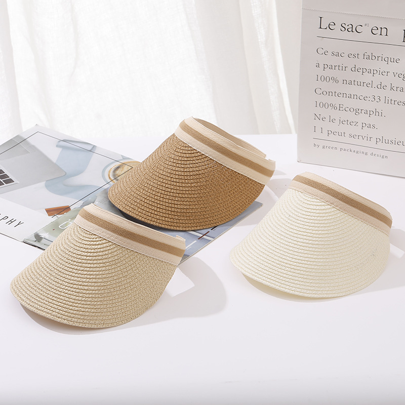 爆款夏季新款遮阳帽子女夏天防晒帽拉菲草帽海边空顶防晒帽子批发