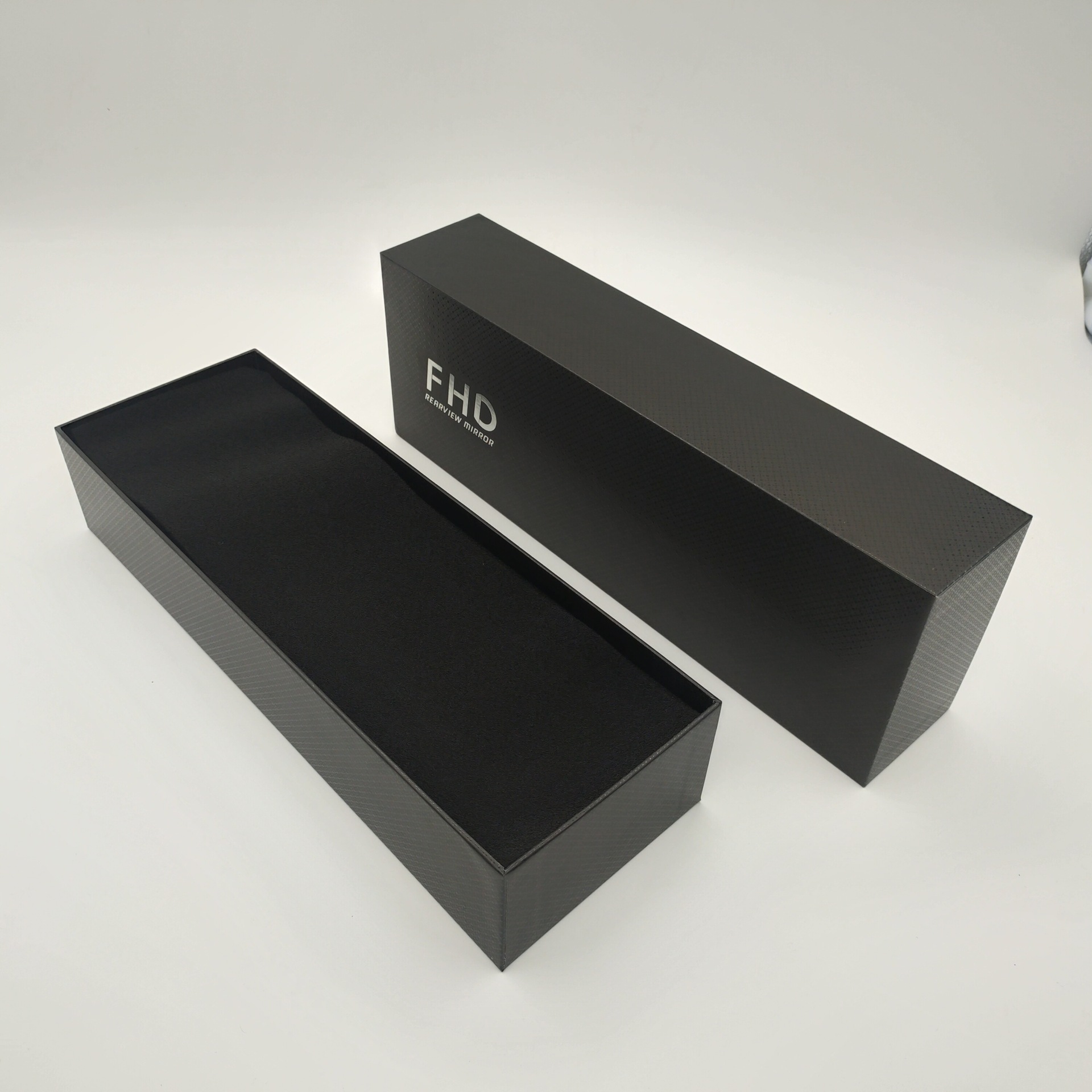 纯黑色长方形硬纸盒车镜天地盖包装盒定制全黑色烫银口红纸盒定做