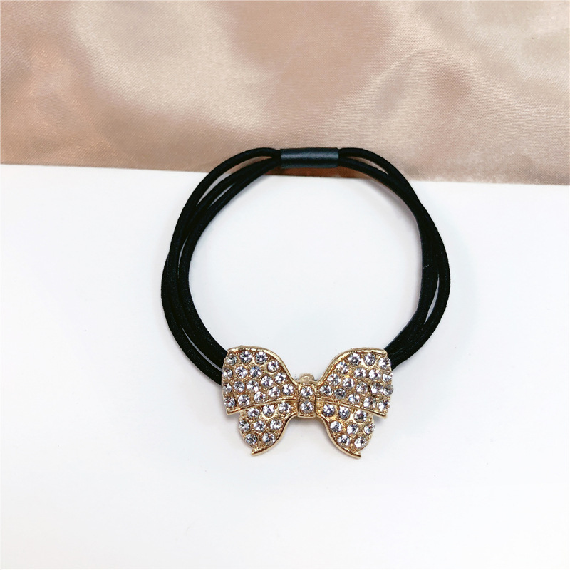 Trending Cute Girl Alloy Full Diamond Bow Pearl Hair Band Hair Accessories for Tying up the Hair Head Rope Girls Rubber Band Hair Rope