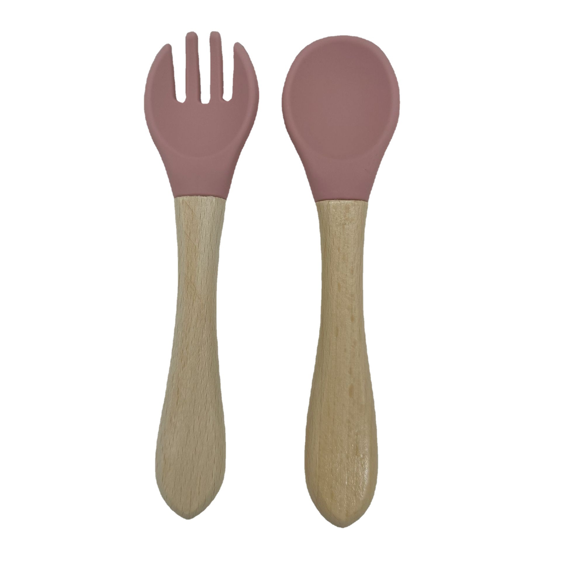 spot supply wooden handle spoon fork infant child learning eating spoon baby learning food training silicone spoon feeding tableware