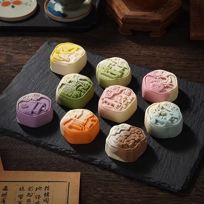 茶叶茶味月饼流心桃山皮月饼中秋月饼礼盒装中秋糕点送礼