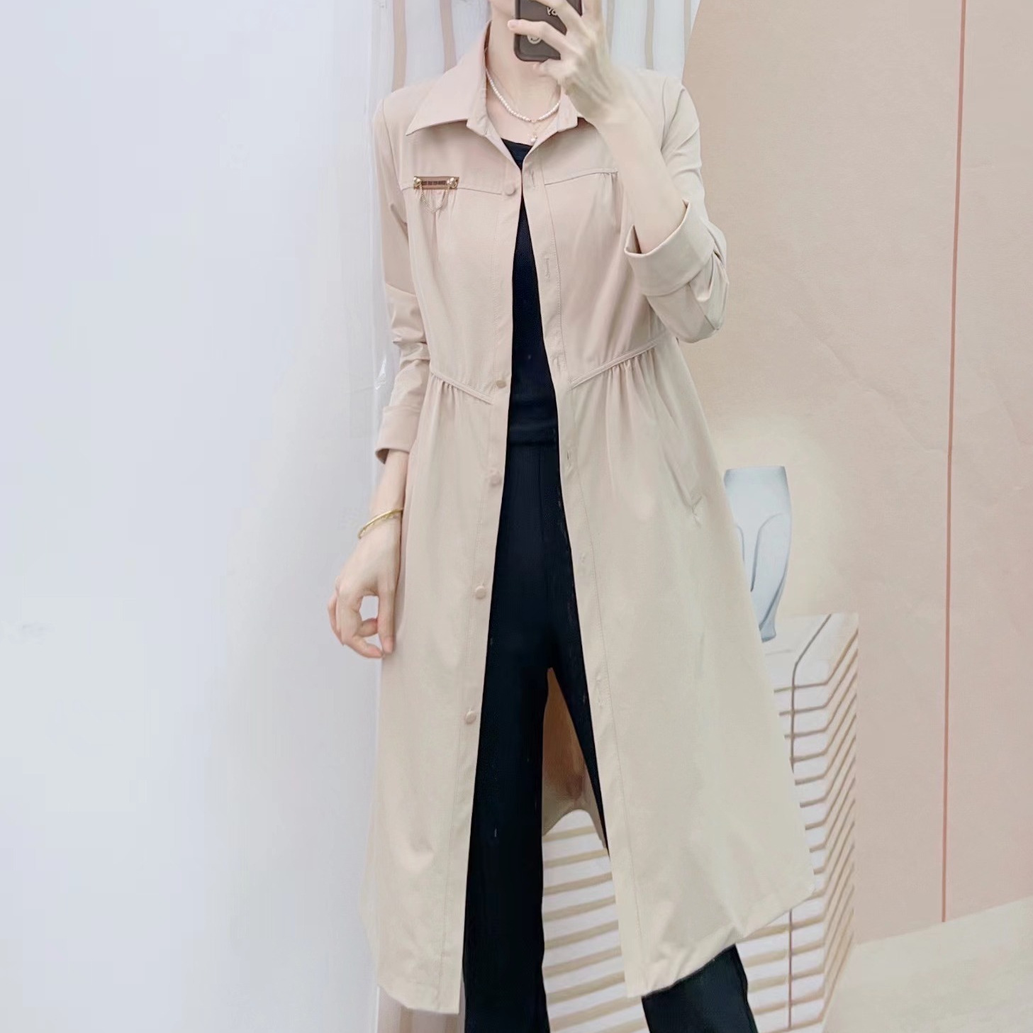 2024年春秋品牌专柜新品汉派时尚气质通勤翻领简约中长款风衣206