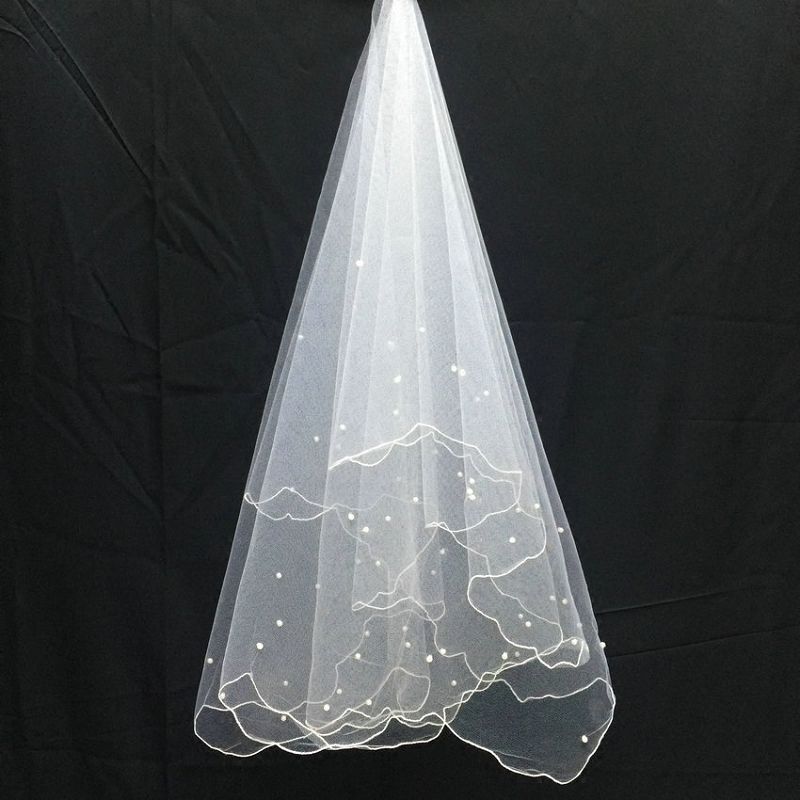 包邮新娘头纱1.5米珍珠钉珠韩式结婚纱礼服配件短款白色软纱新款