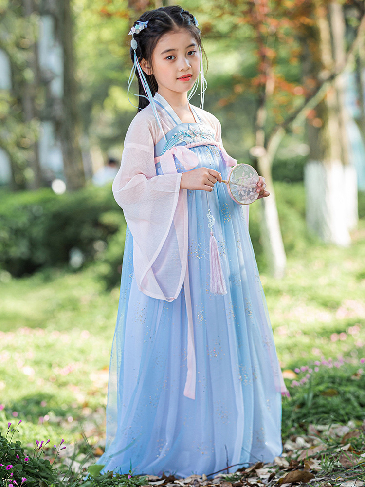 汉服女童古装超仙儿童齐胸襦裙中国风12岁女孩星空飘逸仙女连衣裙
