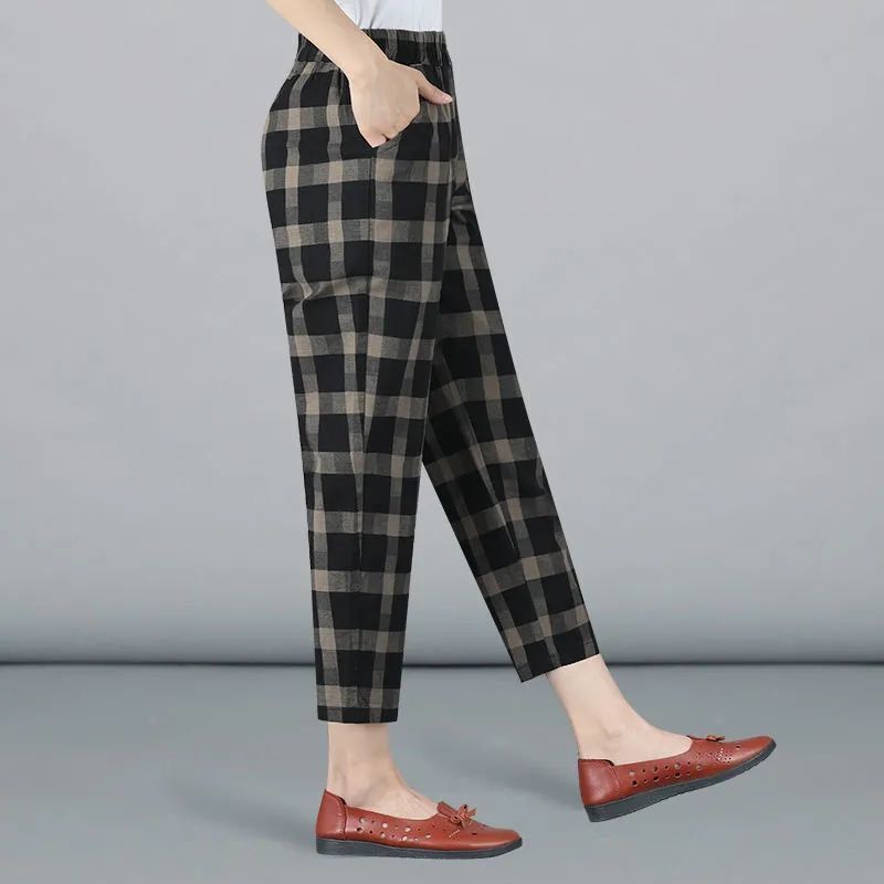 Cotton Summer Artistic Harem Pants 2023 New Printed Cropped Cotton and Linen Casual Pants Loose Mom Cropped Pants