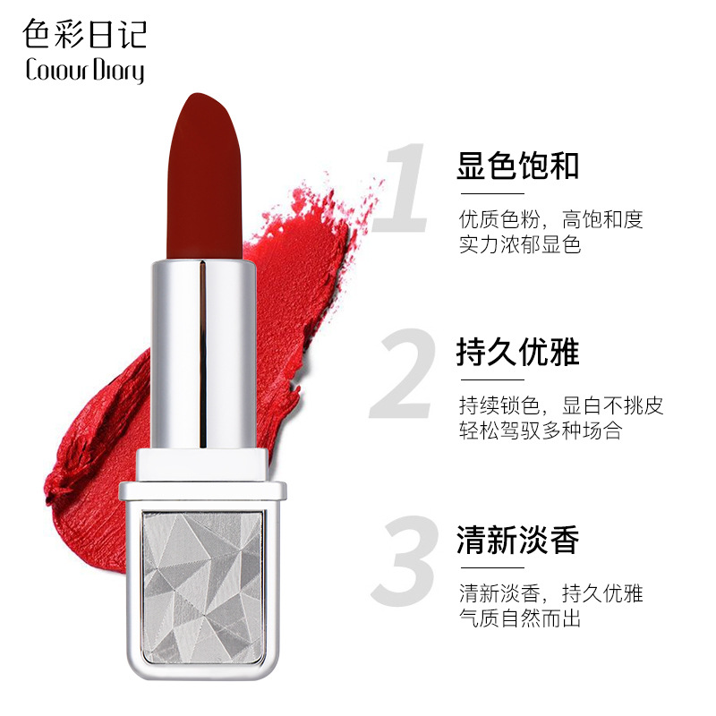 TikTok Explosion Color Diary Aura Bright Matte Velvet lipstick Moisturizing Advanced Texture Color Rendering Matte Lipstick