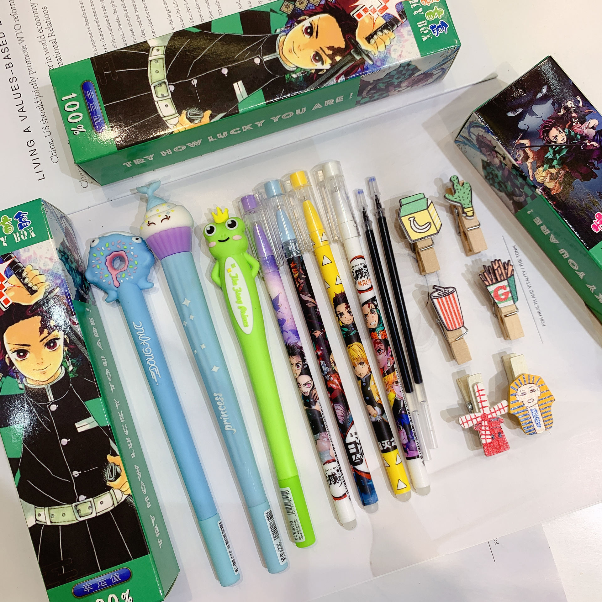 动漫卡通鬼灭之刃中性笔盲盒角落生物幸运鬼灭礼物惊喜盒文具奖品