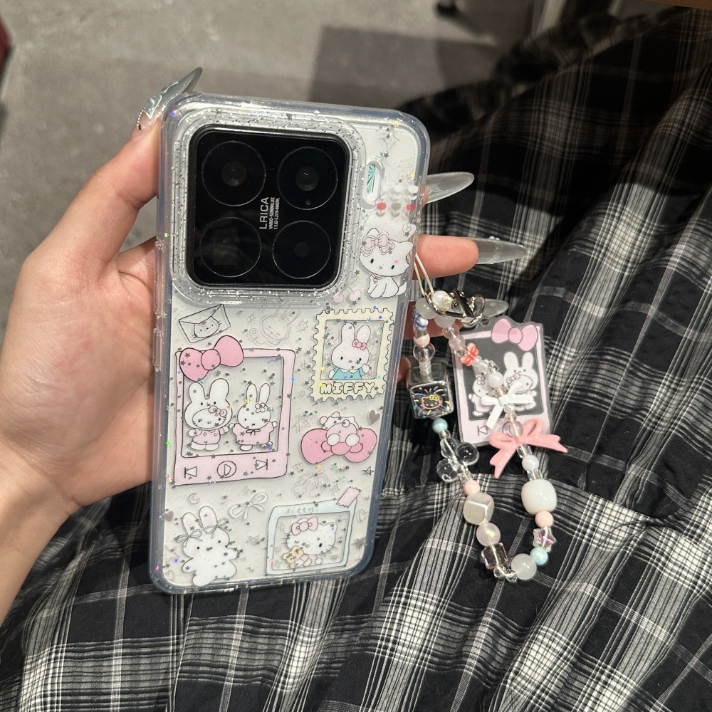 适用小米14PRO闪粉米菲凯蒂小猫手机壳xiaomi15/15PRO卡通手链14