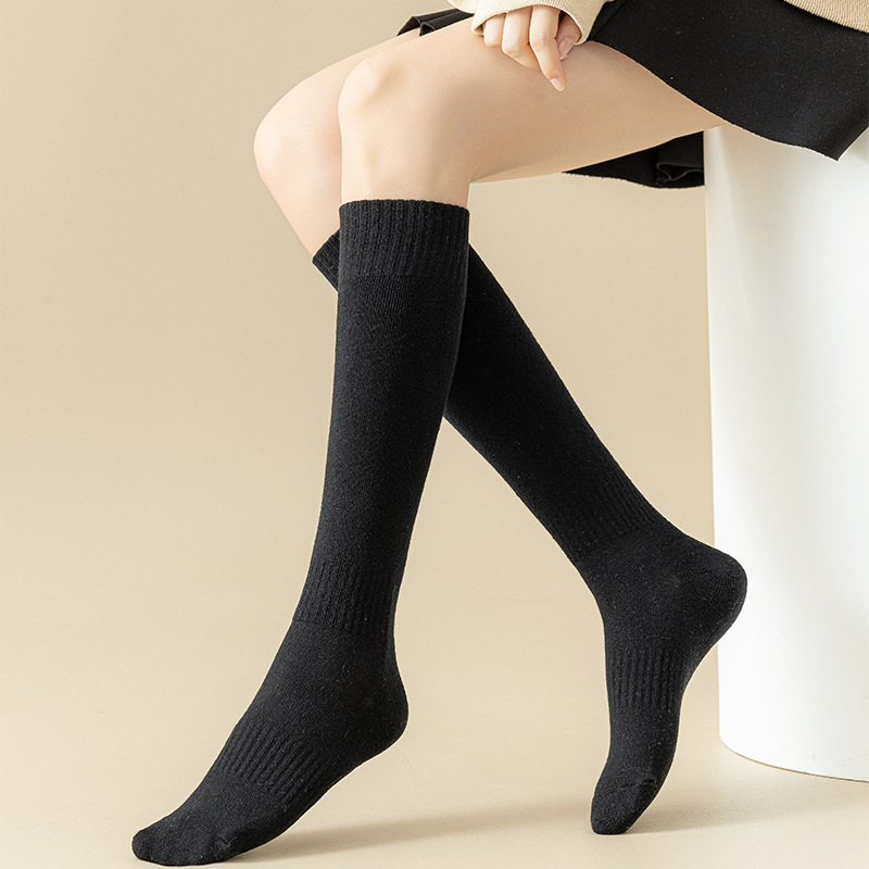 Socks[Customized] Stockings Women's Terry Socks Warm Cotton Socks High All-Match Solid Color Calf Socks Velvet Thick Socks