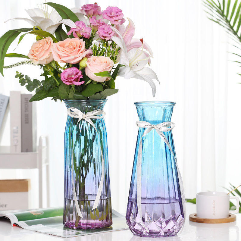 玻璃花瓶批发地摊特大号两件套透明水养富贵竹鲜花瓶客厅插花摆件