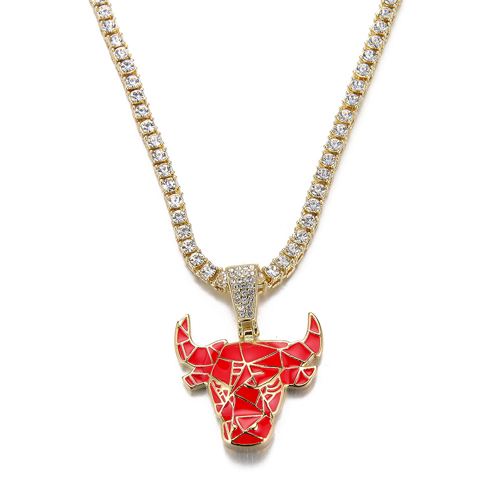 Hip Hop Bull Head Pendant Cross-Border New Product Creative Design Drop Oil Alloy with Diamond Hip Hop Necklace Pendant Wholesale