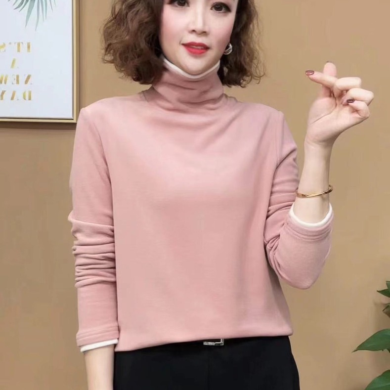 2023新品时尚气质百搭高领纯色打底小衫女冬季保暖双面绒长袖上衣