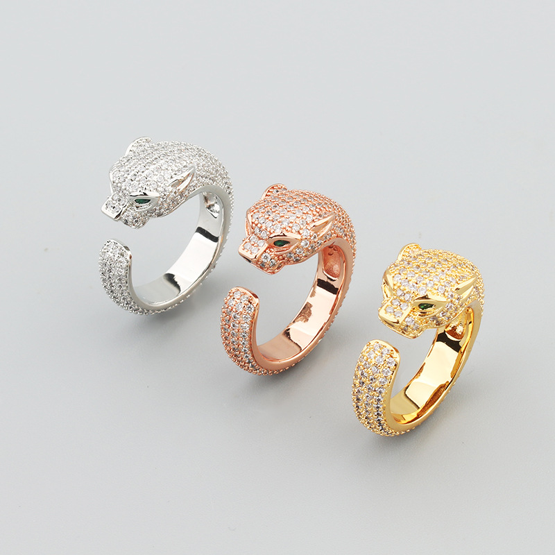 欧美时尚豹头情侣对戒气质女生满钻猎豹戒指镀金豹子戒指批发