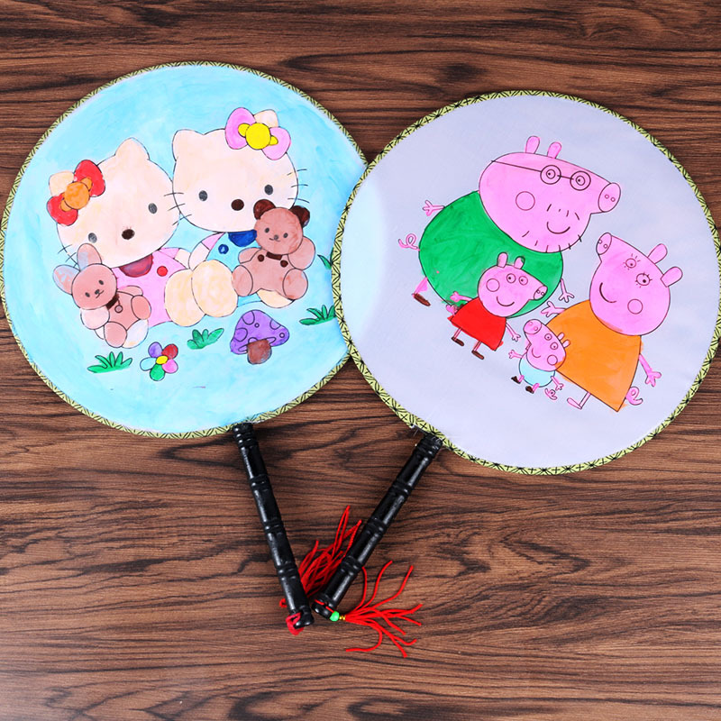 空白扇子画团扇diy材料包 儿童手工制作手绘扇面圆扇子地摊扇宫扇