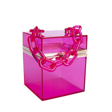 洋气手工精美口红包包花朵小花亚克力透明方盒子包小手提包
