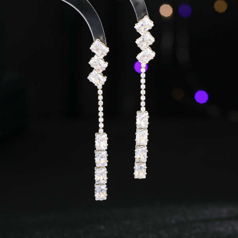 时尚高级感宴会新娘礼服耳饰轻奢女气质锆石s925银针长款流苏耳环