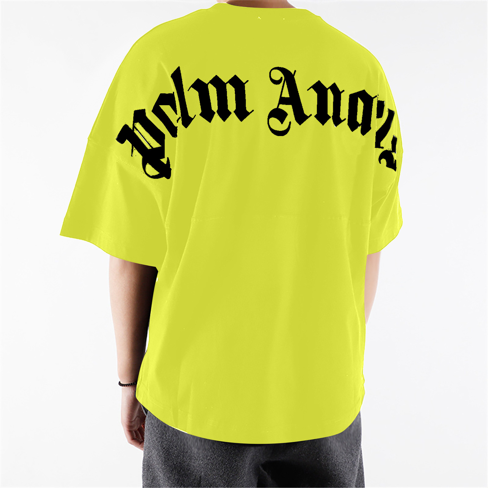 厂家批发欧美潮牌棕榈天使落肩短袖男女情侣梵文后背logo宽松t恤