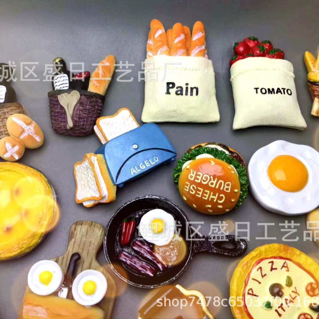 3D仿真食品面包平底锅蛋树脂冰箱贴 旅游纪念品  特  价不退不换