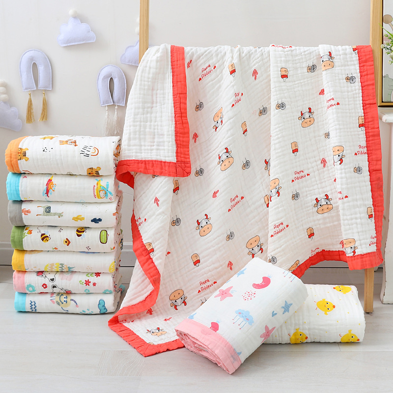 wide-brimmed baby bath towel six-layer gauze one piece dropshipping class a washed cotton wide-brimmed printing cotton cloth baby‘s bath towel