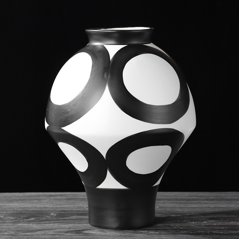 Creative Nordic Black and White Striped Flower Arrangement Simple Ceramic Vase Home Desktop Soft Decoration Model Room Ornament Ornaments