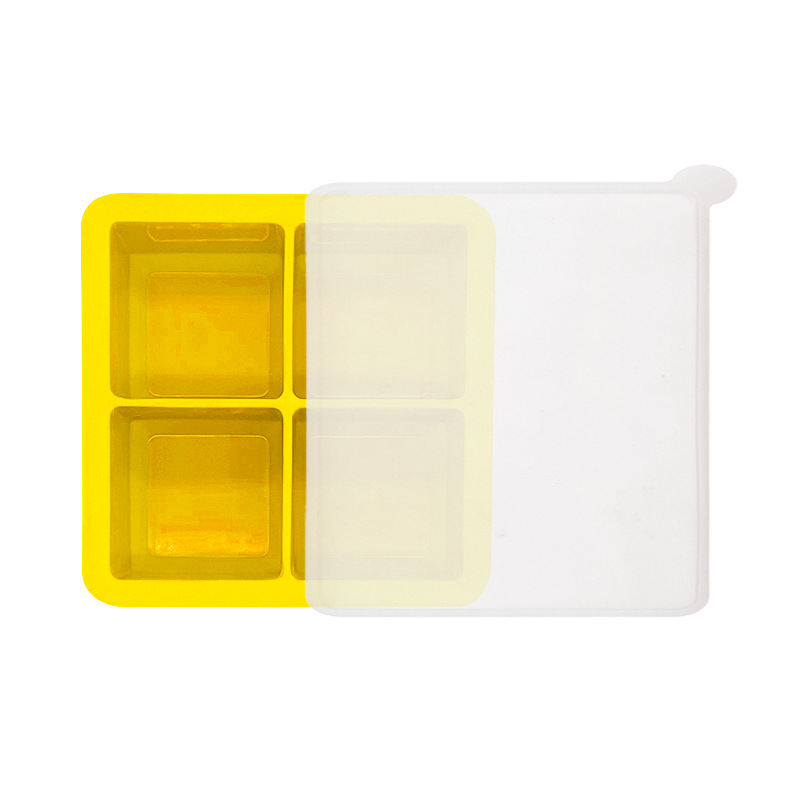 Hot 4-Hole Silicone Ice Tray Frozen Water Mold 4-Grid Square Household Refrigerator Ice Cube Box with Lid 0825