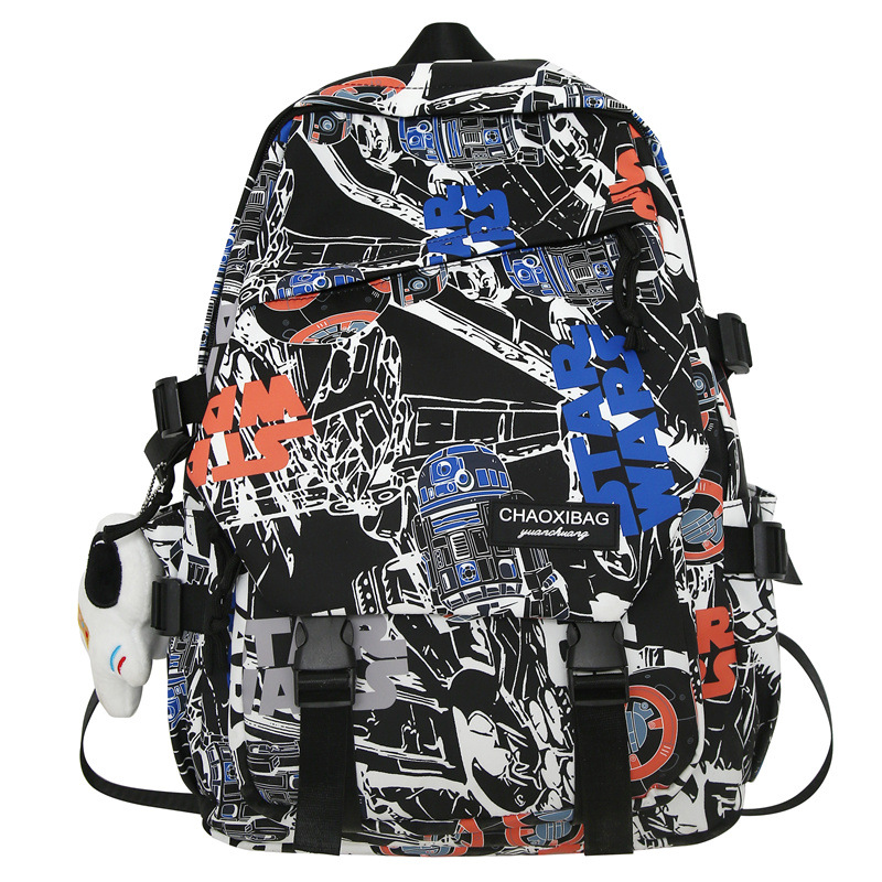 Backpack Male and Female Trendy Brand Ins Japanese Personality Graffiti Large Capacity Rui Camp Men's Backpack High and Middle School Schoolbag Men