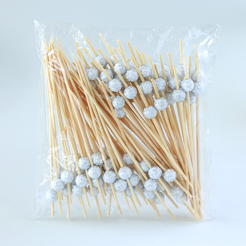 100 Disposable Colorful Football Black and White Football Tennis Baseball Fruit Toothpick Creative Cake Dessert Bamboo Sticks
