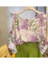 今年流行小众漂亮小衫独特上衣超好看减龄法式紫色印花衬衫女夏季