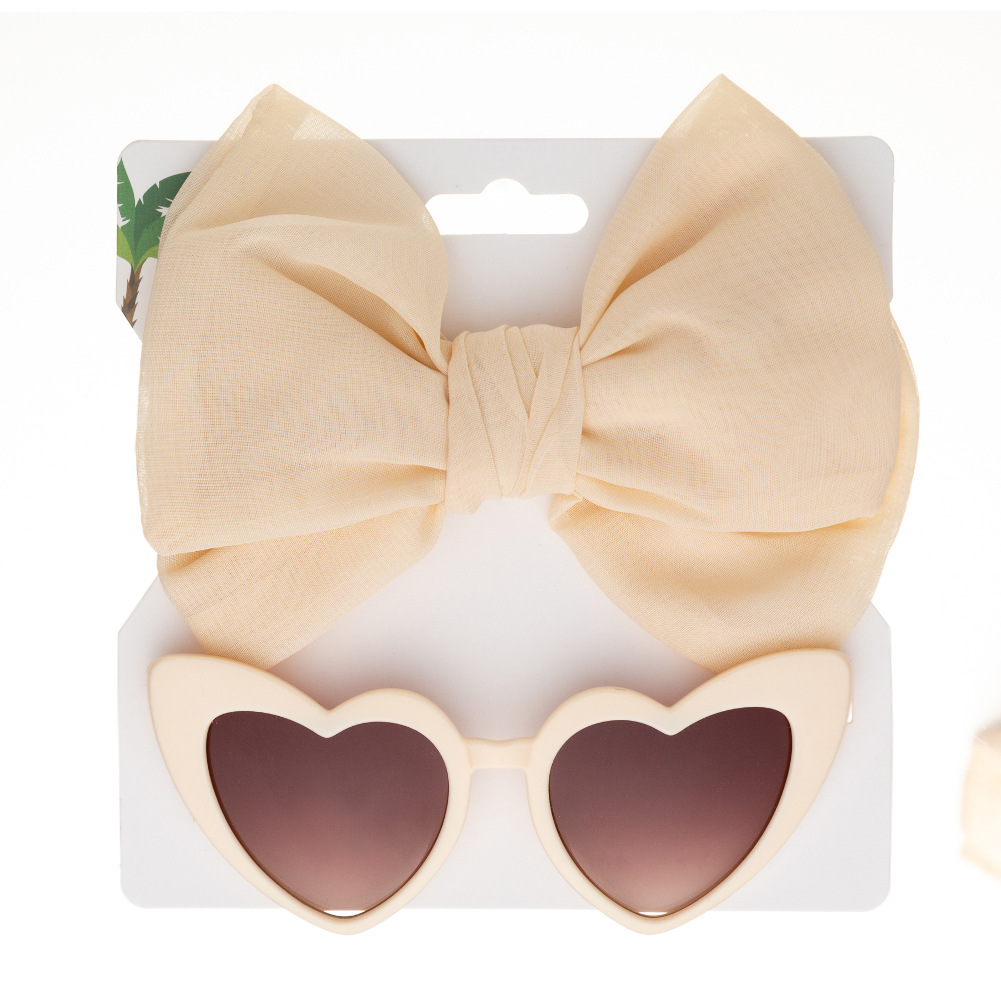 Ins New Children Headwear Set European and American Baby Satin Cloth Bow Hair Band Heart-Shaped Sunglasses Set