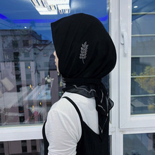 特黑雪纺头巾阿拉伯中东马来纱巾希音跨境包头回族女新款烫钻盖头