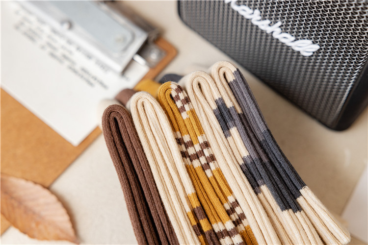 手工缝头四季款精梳棉暖色卡其色男士商务袜时尚条纹透气防臭批发