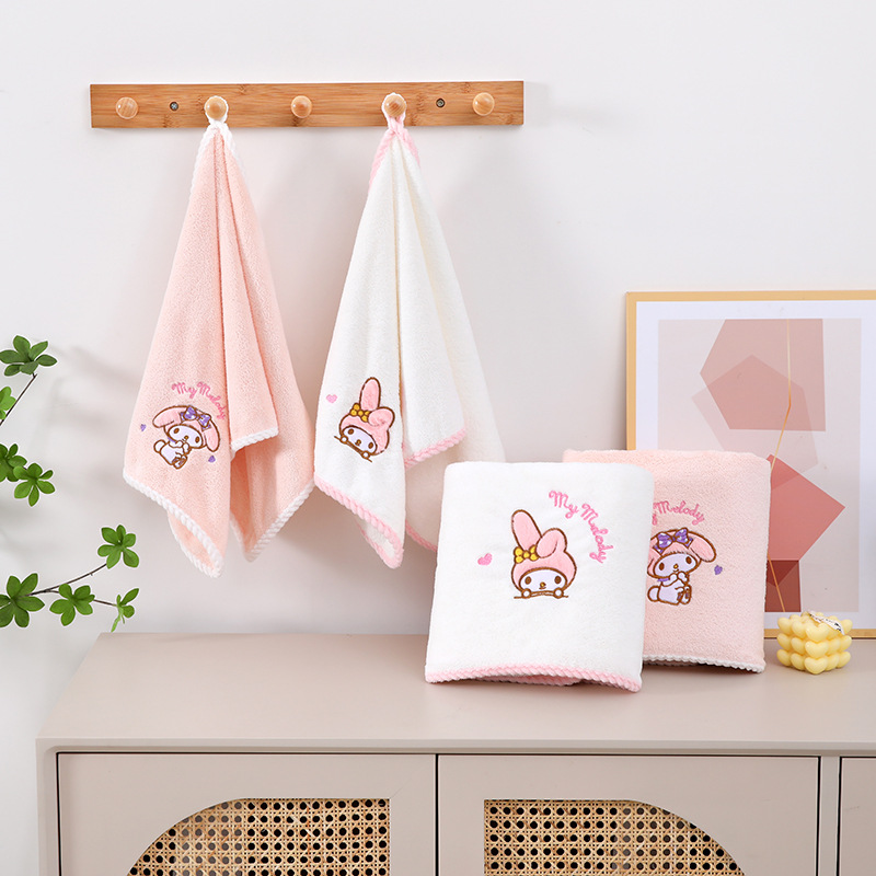 Cross-Border Spot Wholesale Girl Cute Towel Bath Towel Quick-Drying Household Melody Sanrio Set Cartoon Absorbent