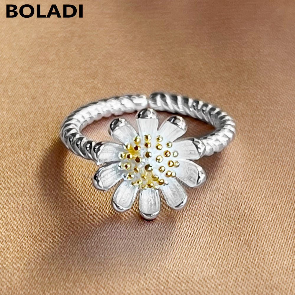 s925纯银小雏菊花朵戒指甜美清新百搭太阳花开口可调节女手首批发