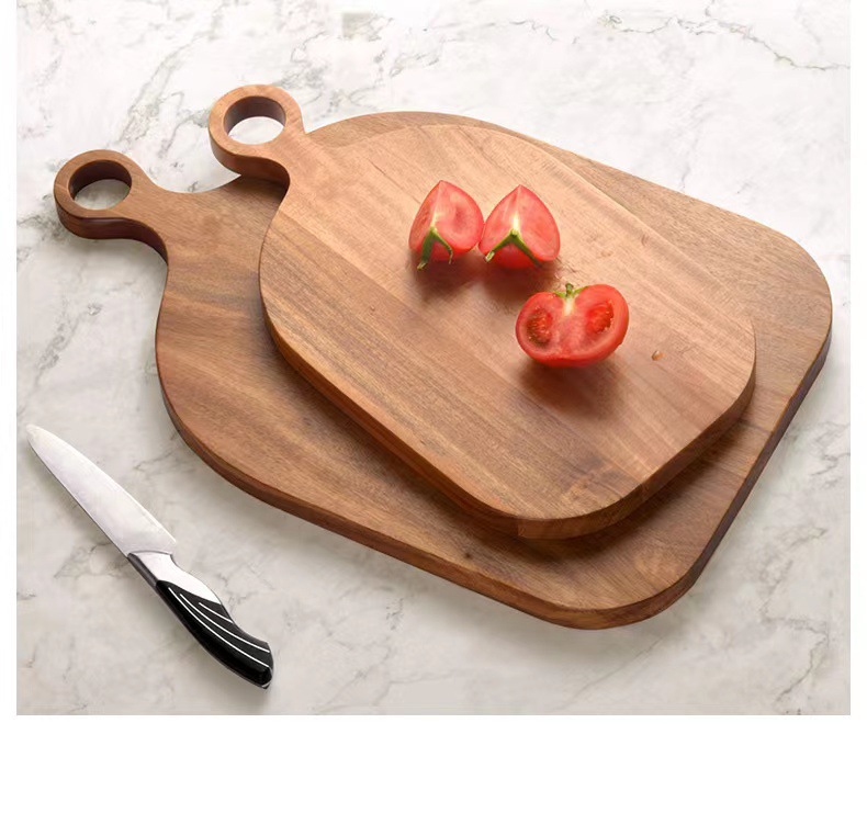 Solid Wood Pizza Tray Japanese Fruit Bread Plate Household round Handle Hanging Acacia Mangium Chopping Board Chopping Board