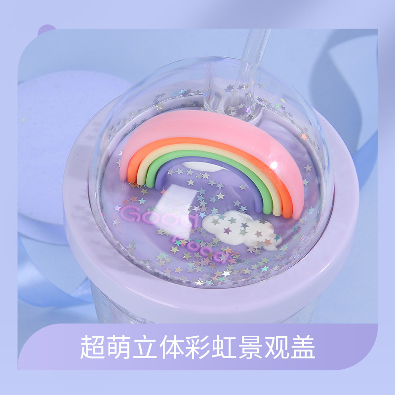 Student Good-looking Rainbow Sequins Cold Water Cup with Straw Large Capacity Rainbow Portable Home Office Summer Ice Cup