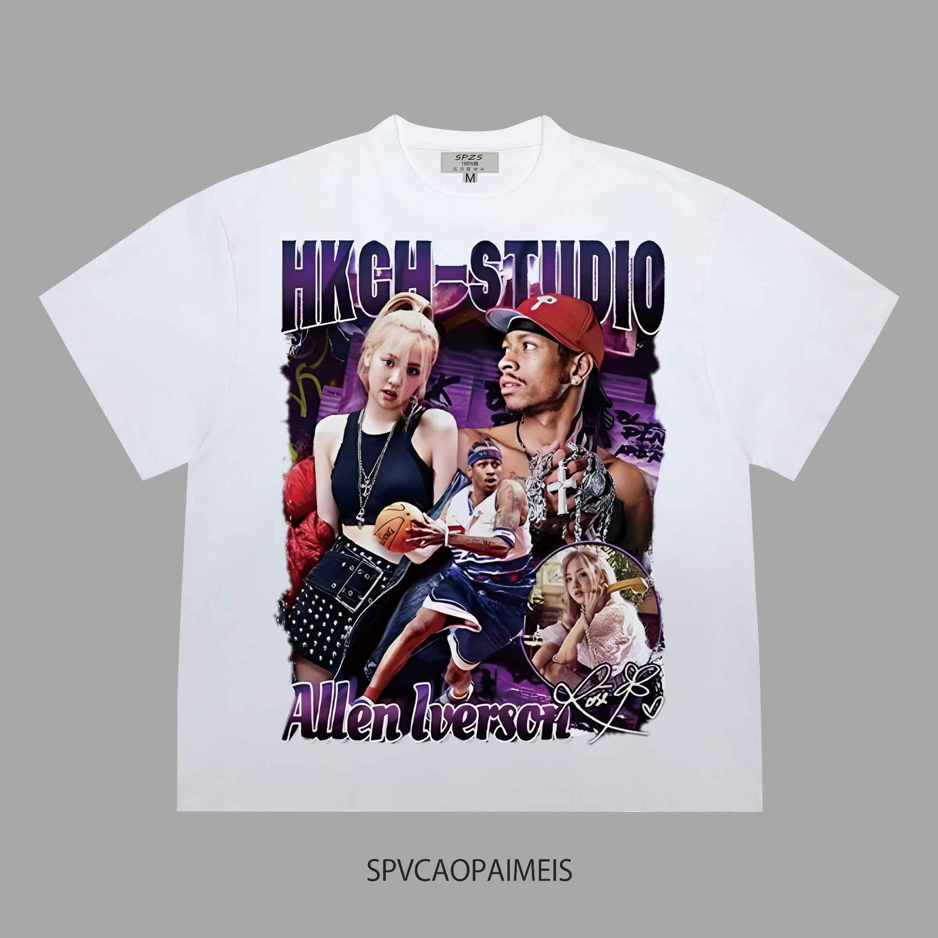 艾弗森&朴彩英印花宽松美式纯棉篮球短袖t恤nba球星运动高街潮流