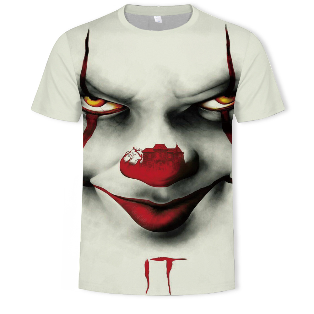 2021夏季新流小丑回魂夜3d数码印花圆领男装t恤厂家批发来图定制