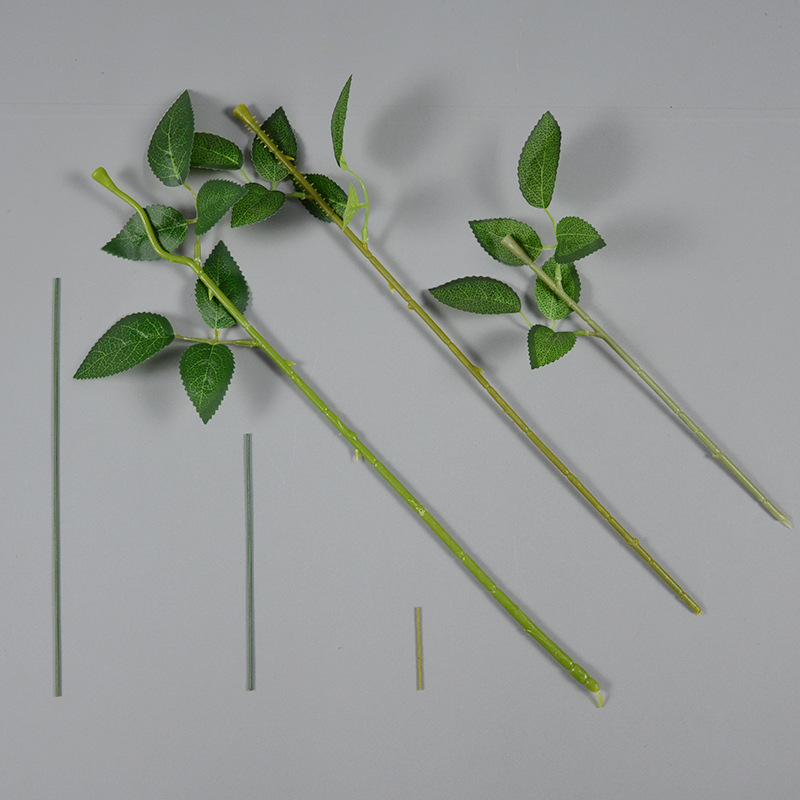 artificial rose flower stem stocking flower accessories rose rod with leaves wedding flower arrangement iron wire soap flower stem leaves