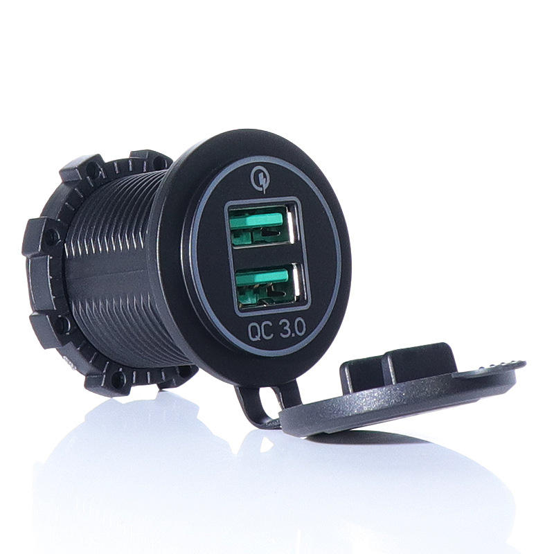 车载充电器双usb qc3.0快速充电插座适配器12v 24v摩托车电源插座