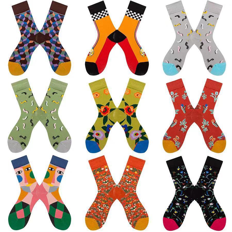 Cross-Border Hot Products Amazon Foreign Trade Socks Adult Fall Winter Trend Ins Art Oil Painting European and American Mid-Calf Trendy Socks
